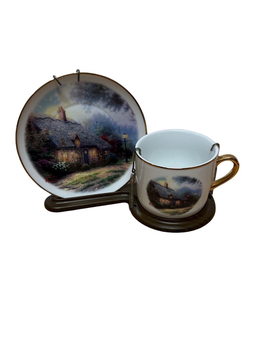 Thomas Kinkade Moonlight Cottage Cup Plate Set Teleflora Collector Gift